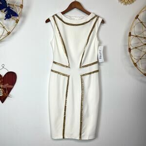 Joseph Ribkoff White Gold Sequined Sleeveless Sheath Dress Sz 6